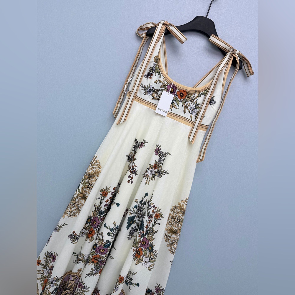 Alemais Vintage Floral Baroque Print Tie Shoulder Midi Dress - Picture 4 of 9